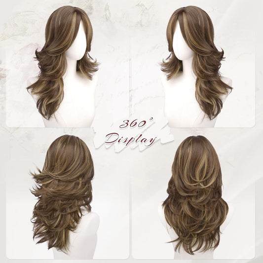 Women's Brown Mixed Color Curly Hair Fashion Wig Long Curls