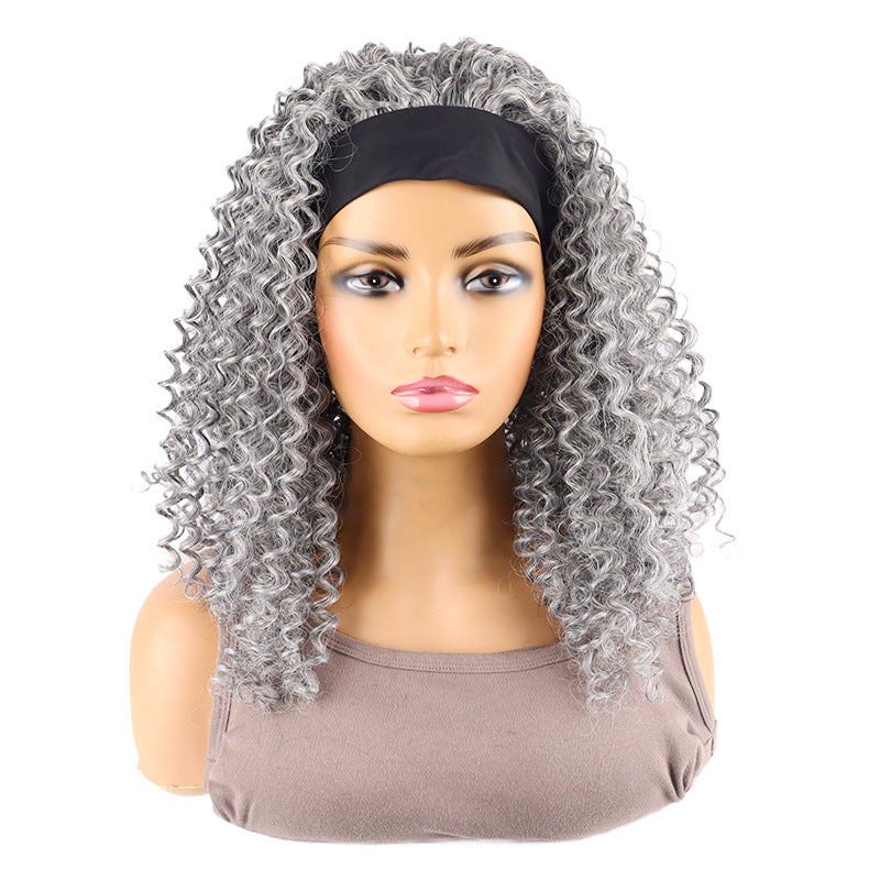 Black Band Head Cover Ice Ribbon Hand Wrapped Small Wig Short Curly Hair