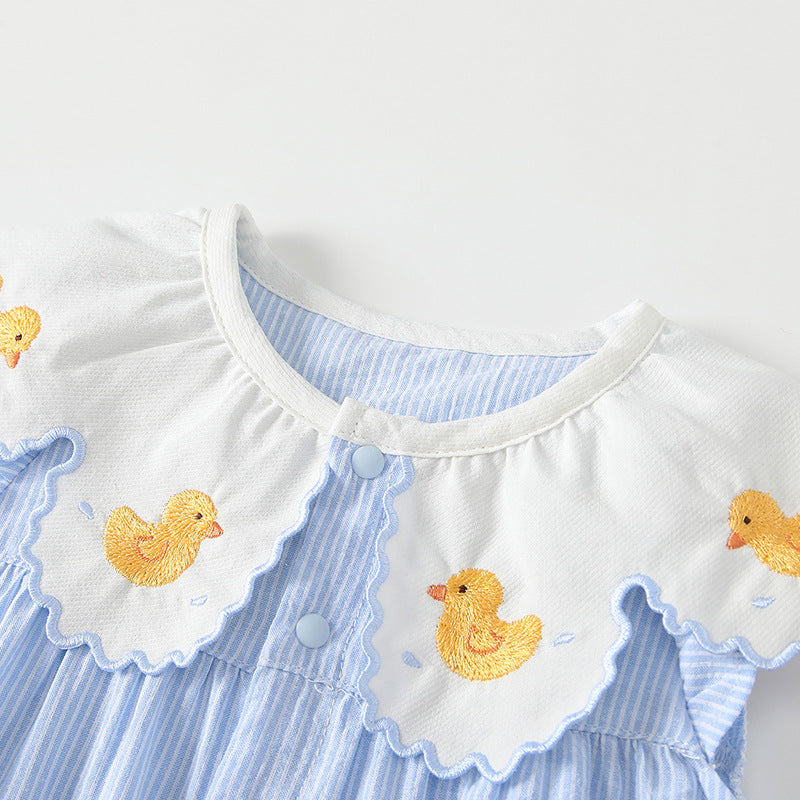 Small Yellow Duck Embroidered Large Lapel Jumpsuit Summer Breathable Short-sleeved Jumpsuit, Climbing Suit
