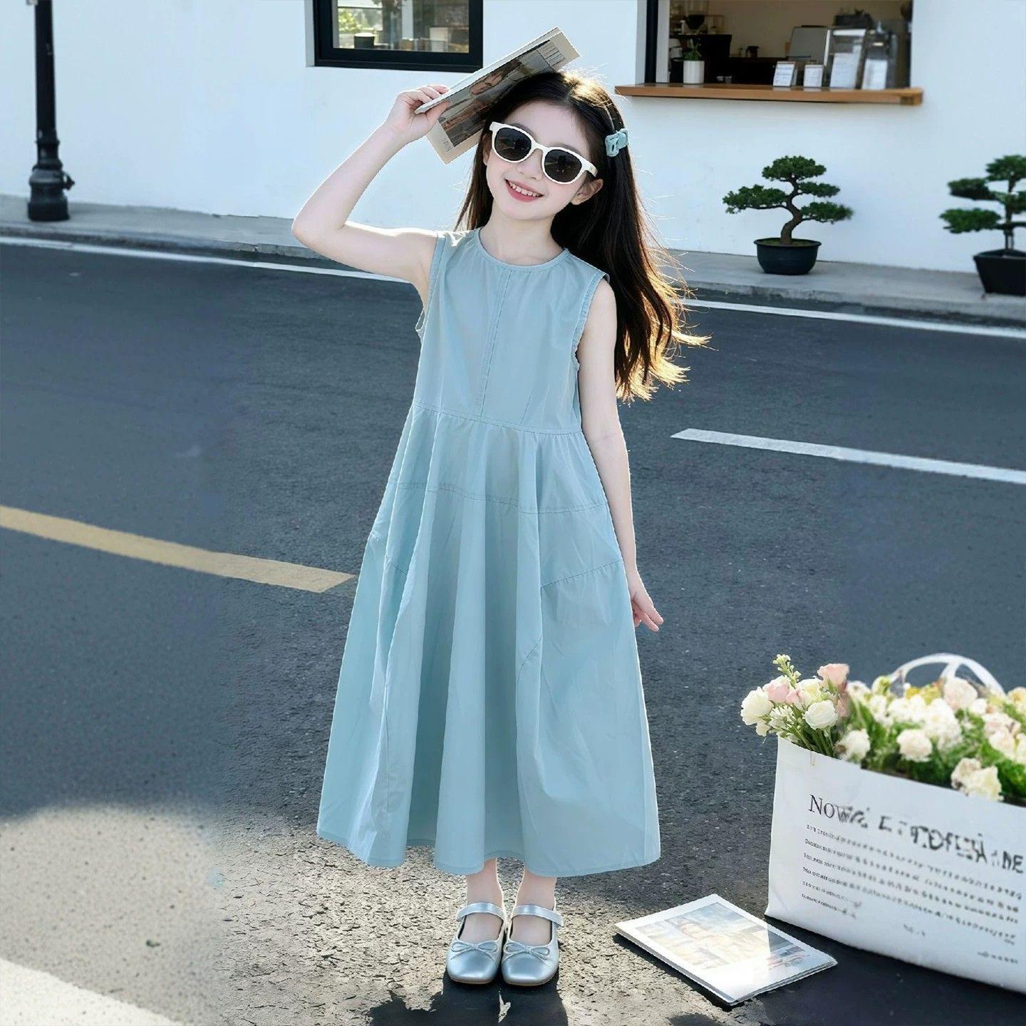 Children's Summer Clothing Versatile Vest Blue Design Children's Dress