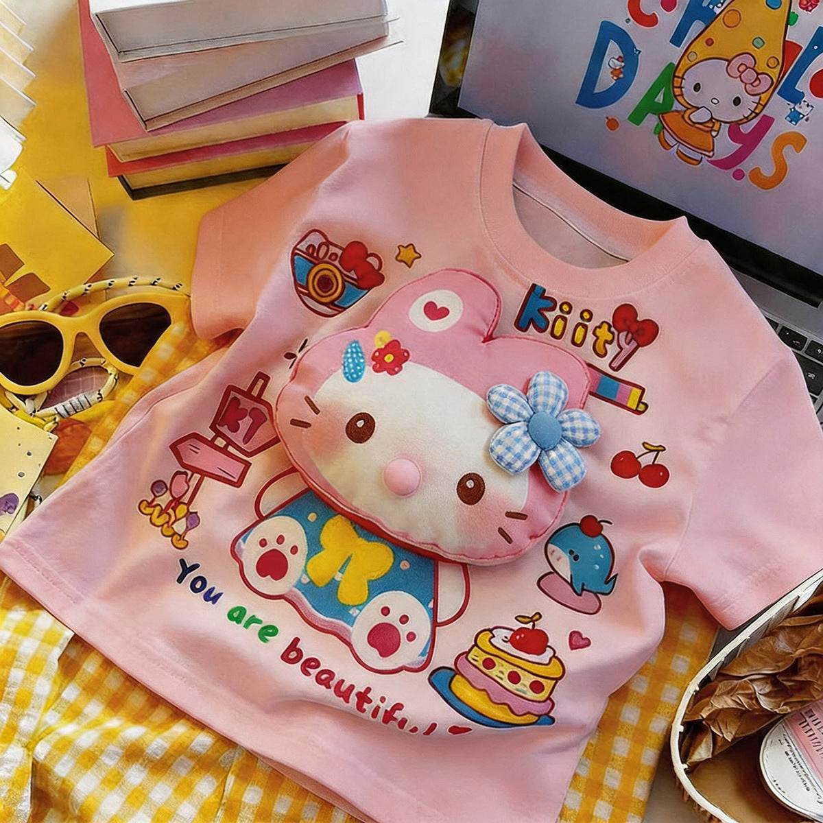 Cotton Summer Boys Short Sleeve Three-dimensional Children's T-shirt