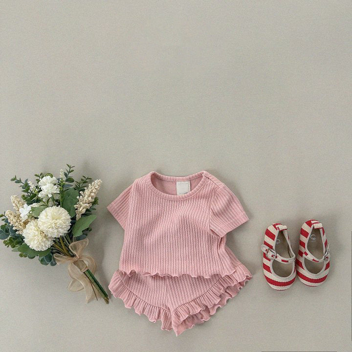 Children's Korean Style Clothing Thin Lace Short Sleeve Children's Suit