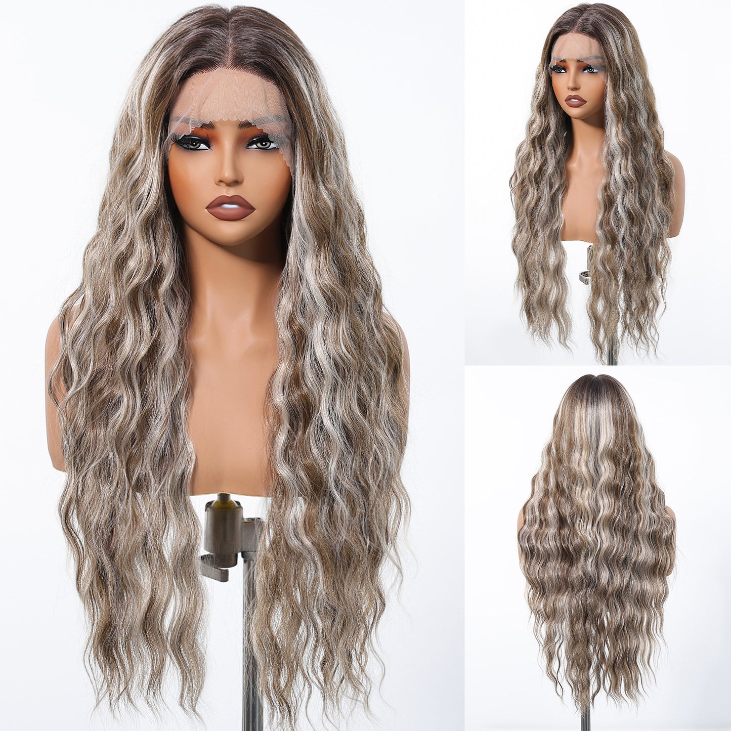Silk Lace Female Breathable Net Cap Full Head Style Daily Wig Long Curls