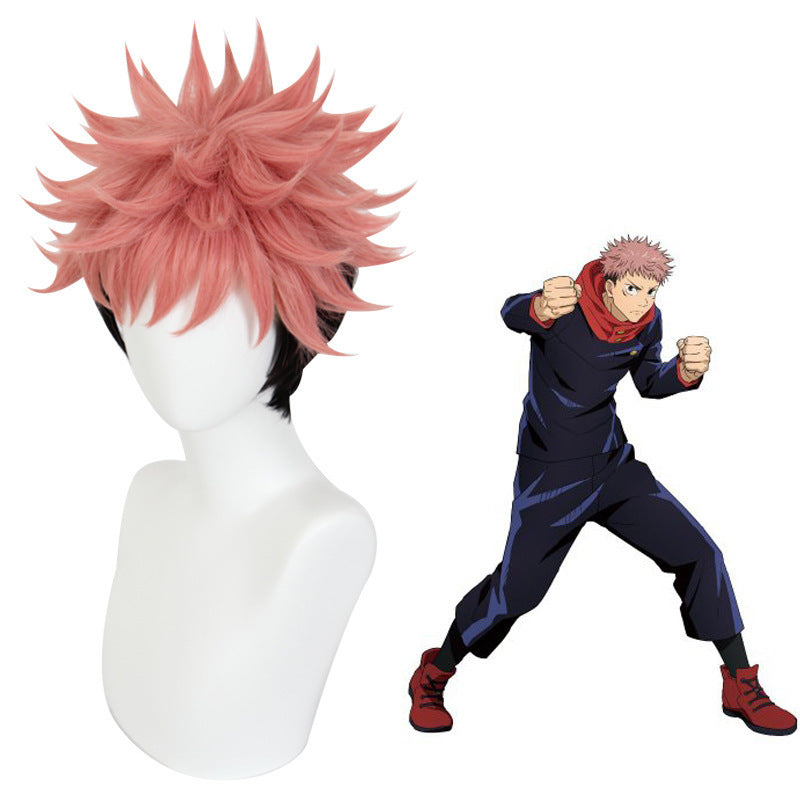Battle Tiger Stick Black Pink Color Matching Cos Wig