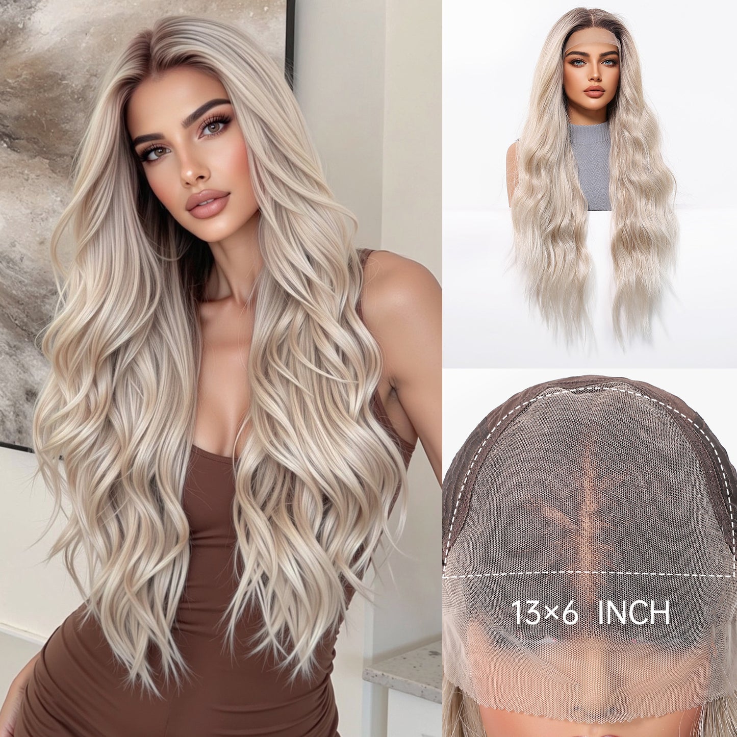 Area Lace Female Light Brown Dyed Curly Hair Wig Long Curls