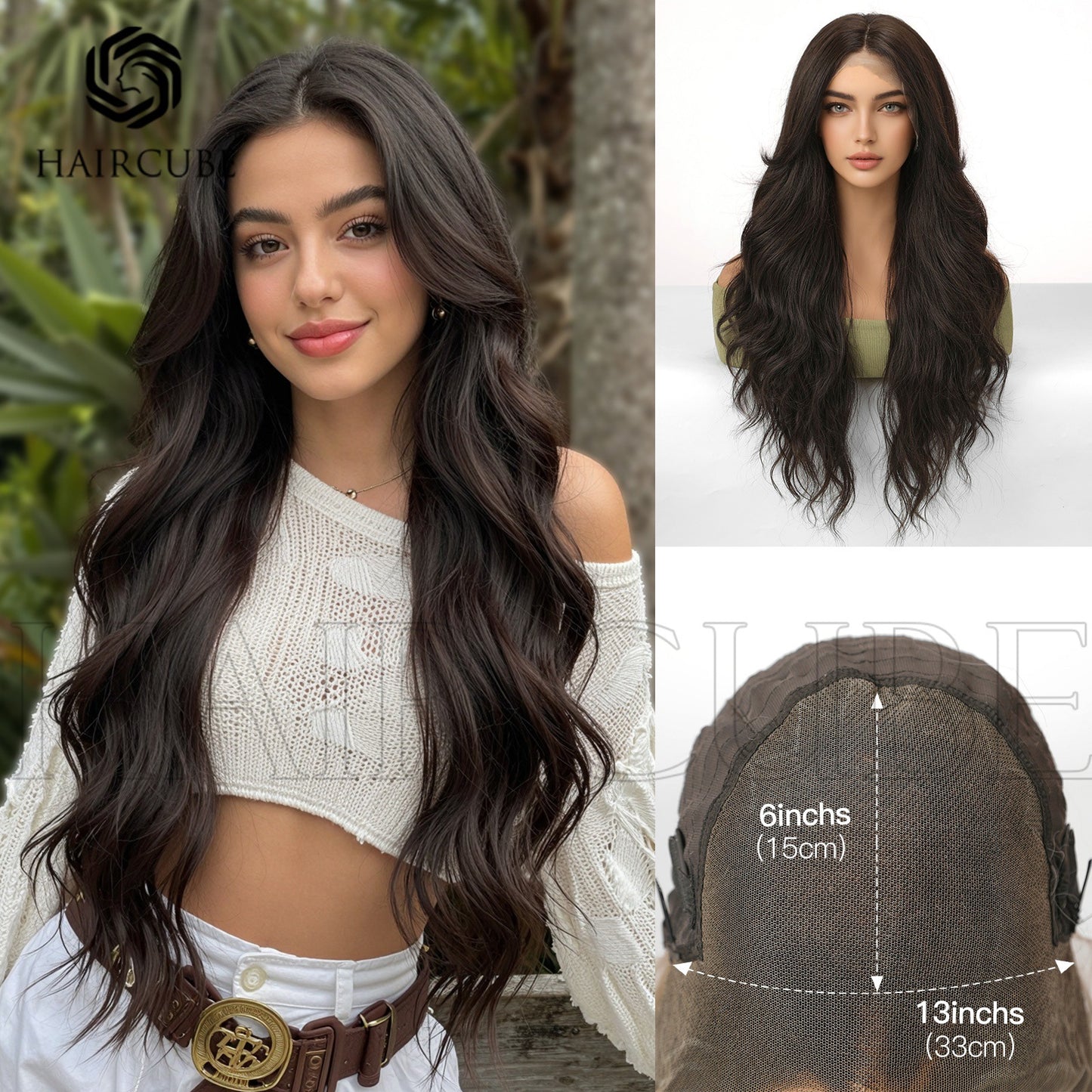 Style Bangs Hand Crochet Large Area Forehead Lace Curly Hair Wig Long Curls