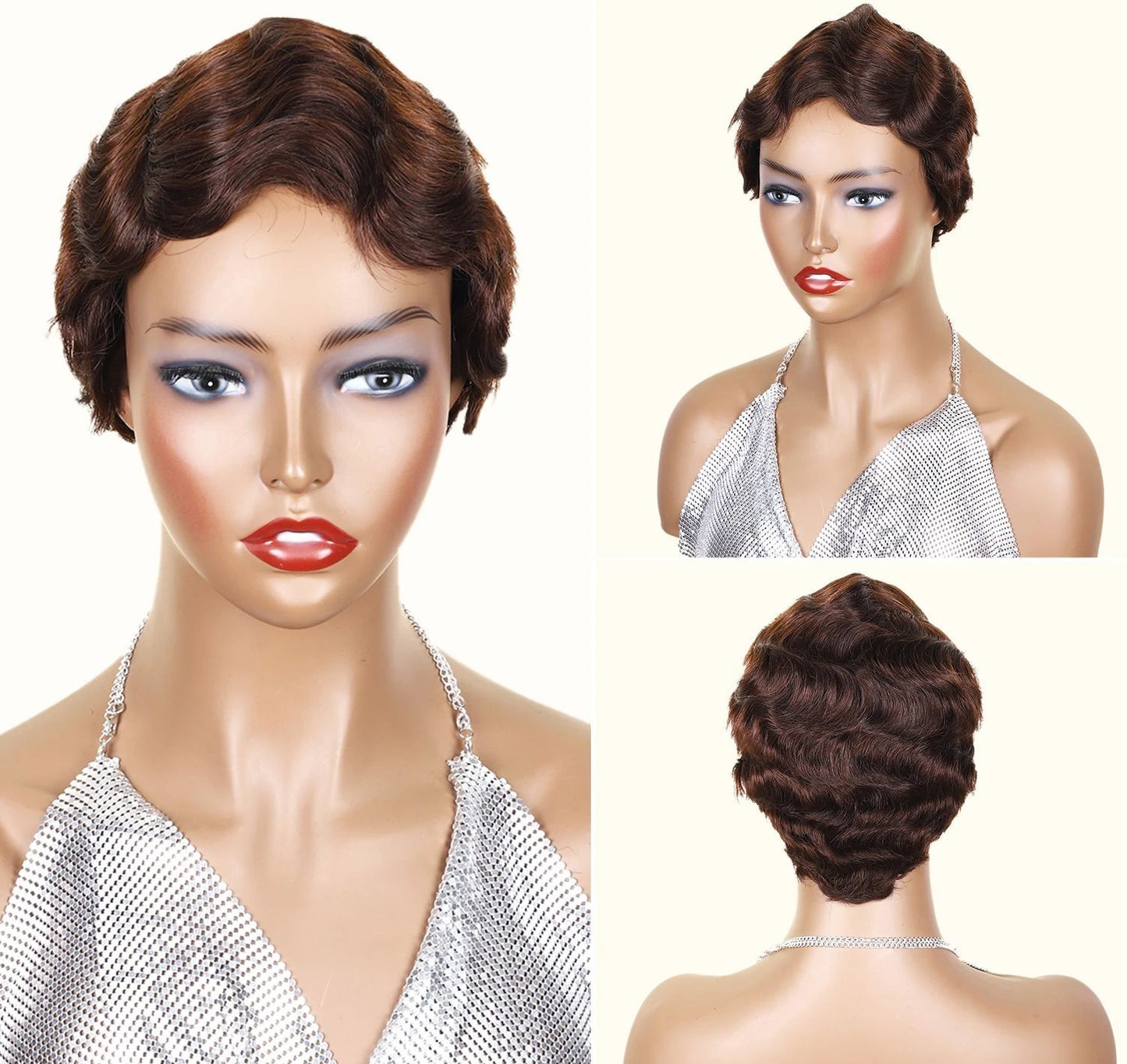Pixie Cut Curly Bob Original Human Real Hair Wig