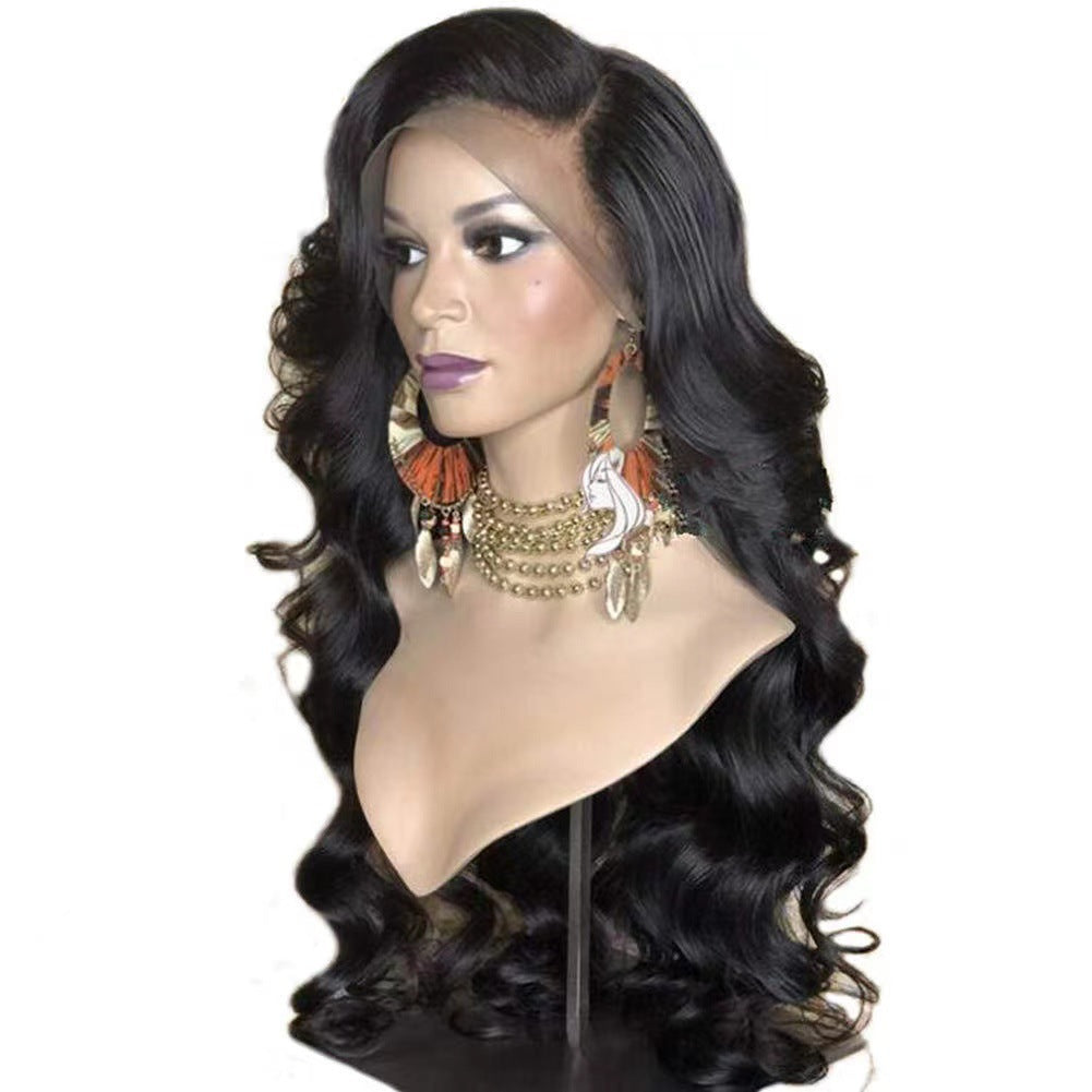 Women's Front Lace Curly Hair Black Medium Large Wave Wig Long Curls