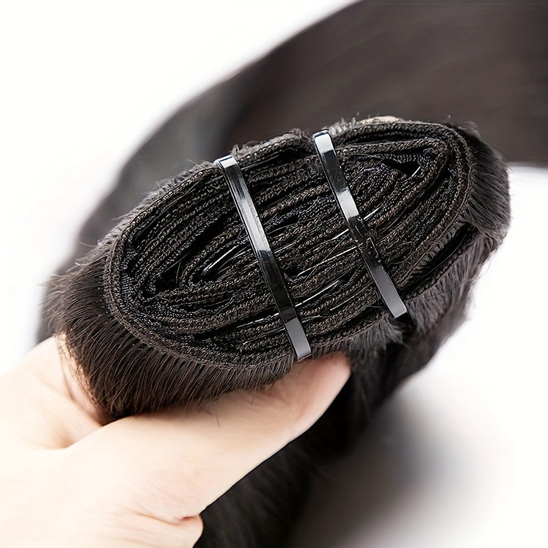 Hairpiece Clip Straight Piece Set Human Real Hair Wig