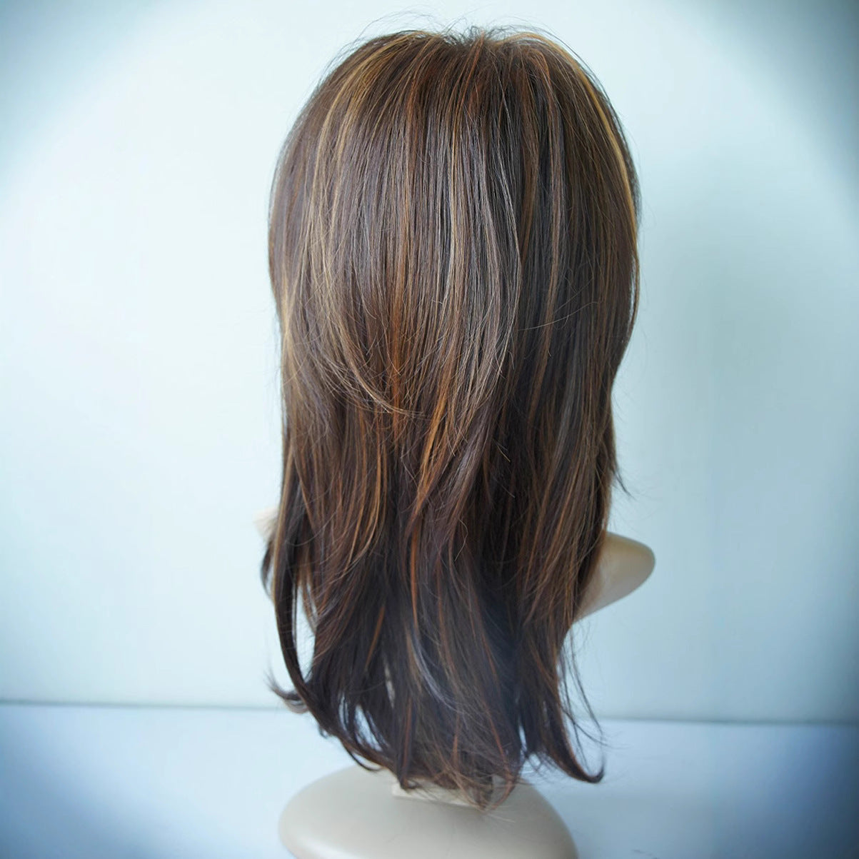 Women's Golden Brown Highlight Gradient Curly Hair Fluffy Pear Wig Long Curls
