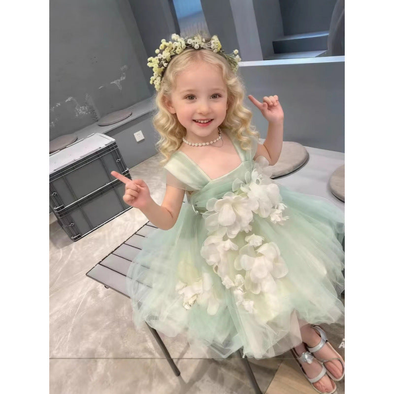 Children's Summer Three-dimensional Flower Suspender Skirt Fashion Children's Dress