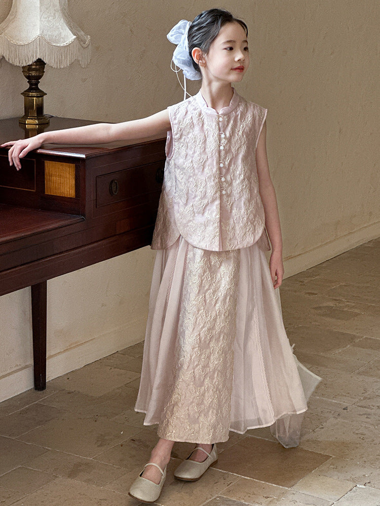 Children's Chinese Skirt Summer Jacquard National Style Waistcoat Children's Suit