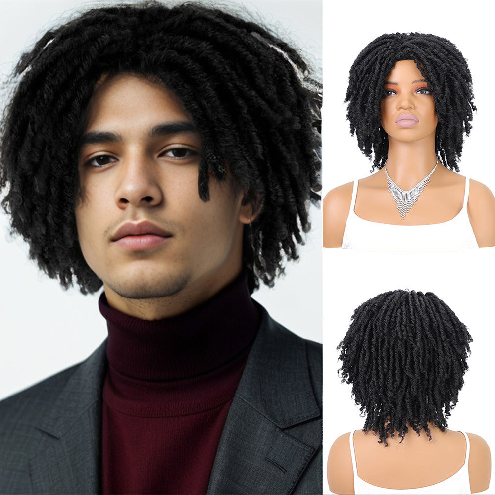 Female African Wigs With Small Tube Curved Dreadlocks Gradient Wig Short Curly Hair