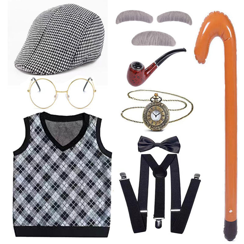 Children's Grandpa Vest Clothing School Day Old Beard Cos Wig
