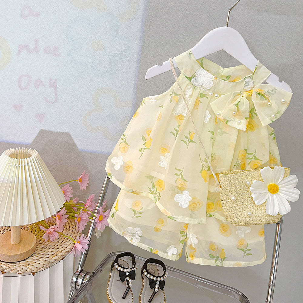 Children's Western Style Korean Thin Flower Top Children's Suit