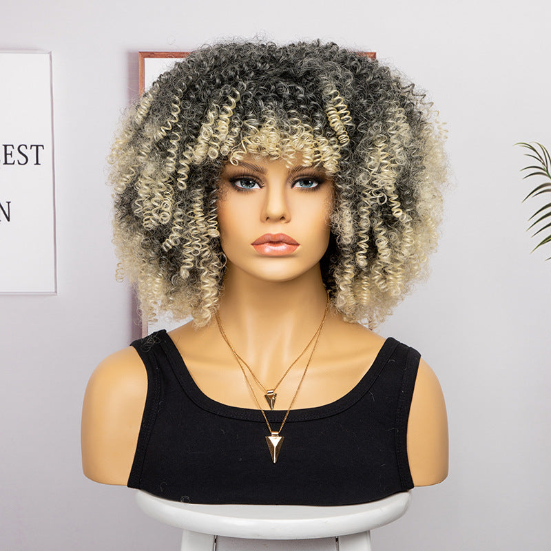 Women's African Fashion Explosion Small Head Cover Wig Short Curly Hair
