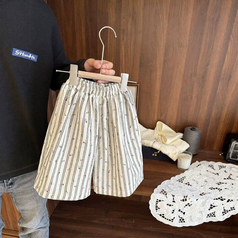 Cotton Linen Vertical Striped Casual Summer Children's Pants
