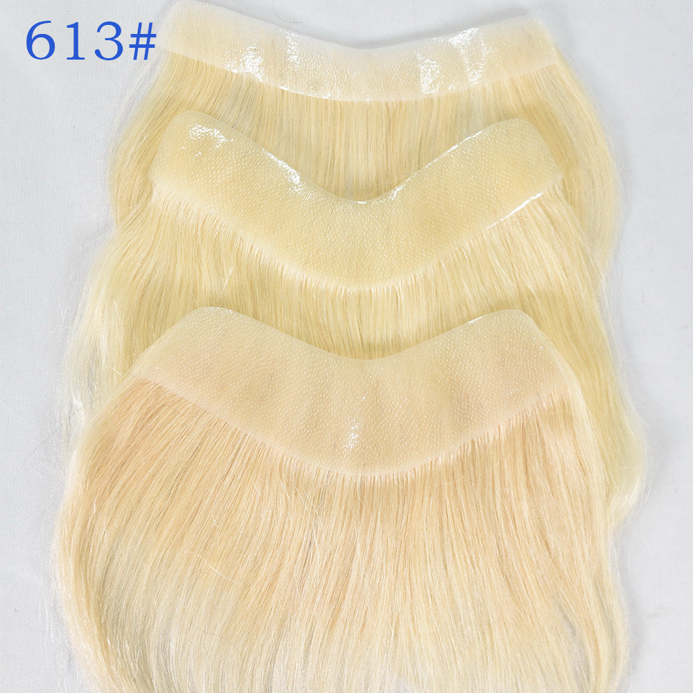 Men's Seamless Transparent Human Forehead Hairline Supplementing Real Hair Wig