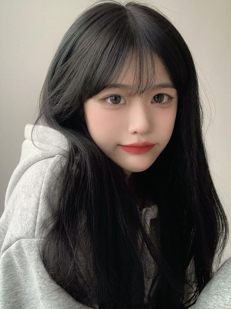 Bean Female Hair Cold Heart Straight Air Bangs Daily Wig Long Curls