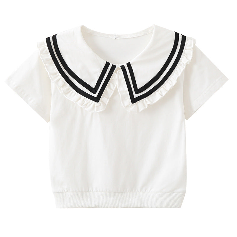 Children's Medium Large Cotton Doll Collar Princess Top Bottoming Shirt Children's T-shirt