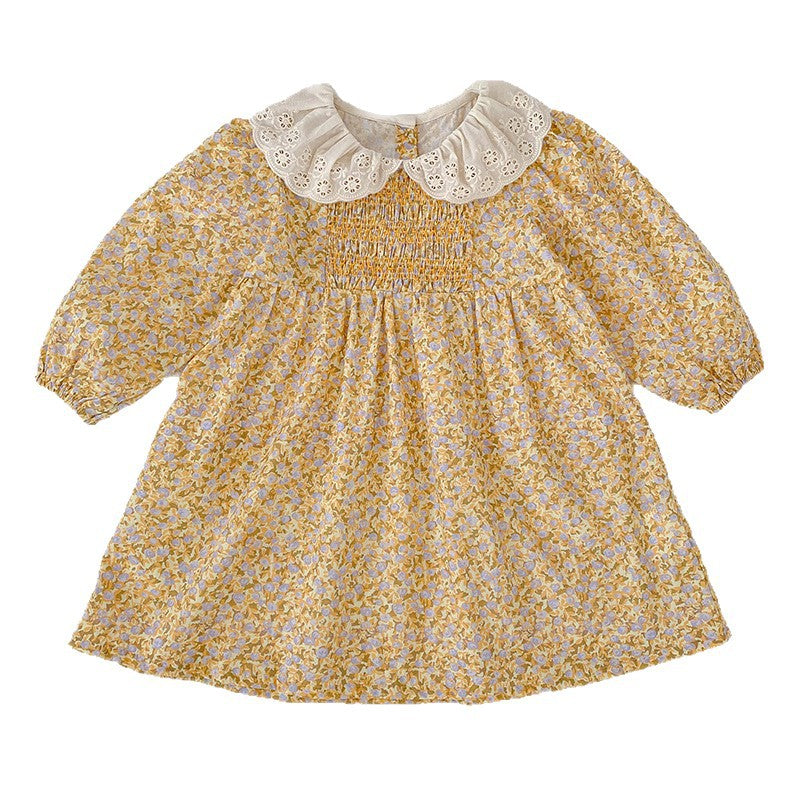 Children's Lapel Floral Long Sleeve Romper One-piece Children's Dress