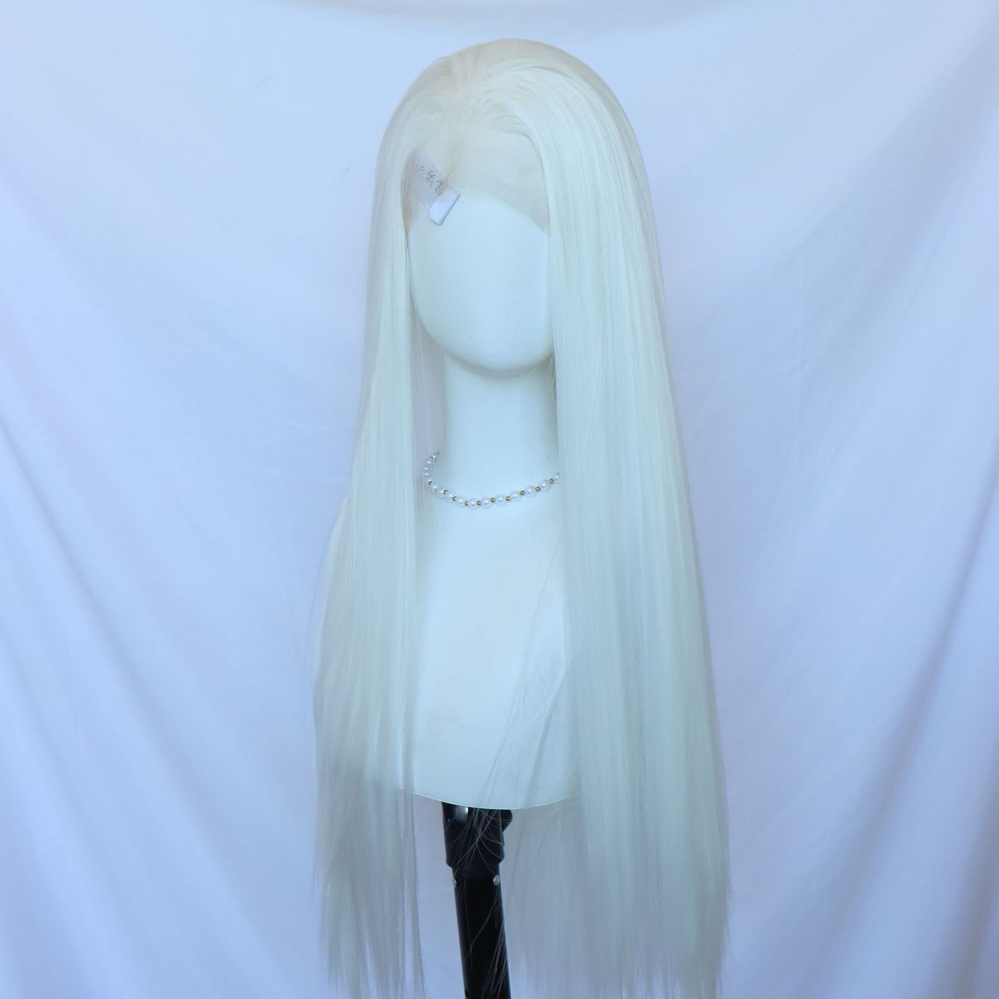 White Free Front Lace Fiber Hair Long Straight Wig