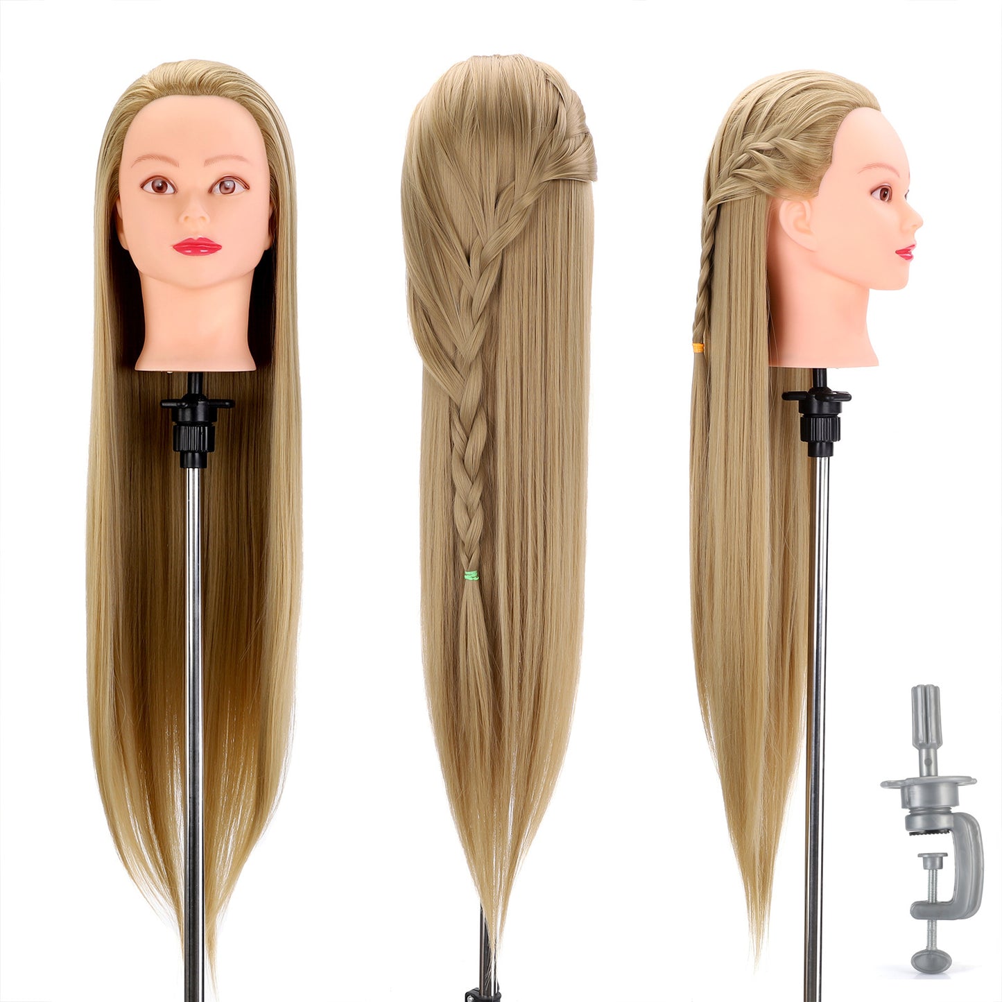 Head Braided Hair Practice Mannequin Hairdressing Cutting Wig Ponytail