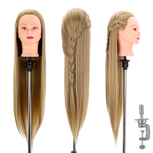 Head Braided Hair Practice Mannequin Hairdressing Cutting Wig Ponytail