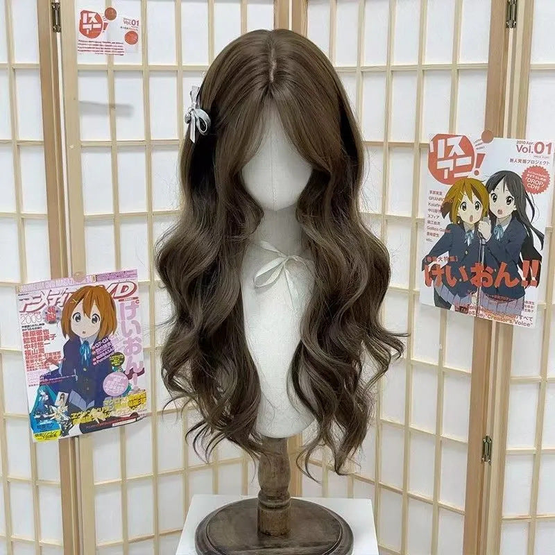 Atmosphere Filbert Gray Brown Big Wave Curly Hair Rose Net Wig Long Curls