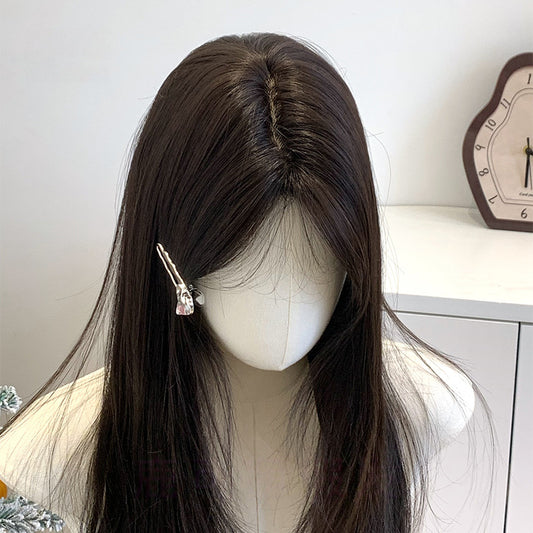 Confession Balloon Female Hair Mid-point Dark Brown Daily Long Straight Wig