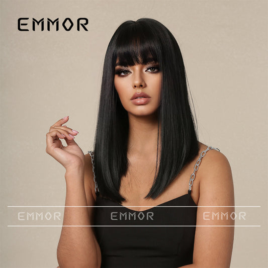 Female Summer Hair Natural Mid-length Fashion Air Bangs Long Straight Wig
