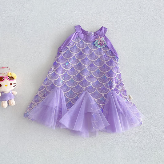 Children's Mermaid Summer Western Style Sequin Gauze Princess Children's Dress