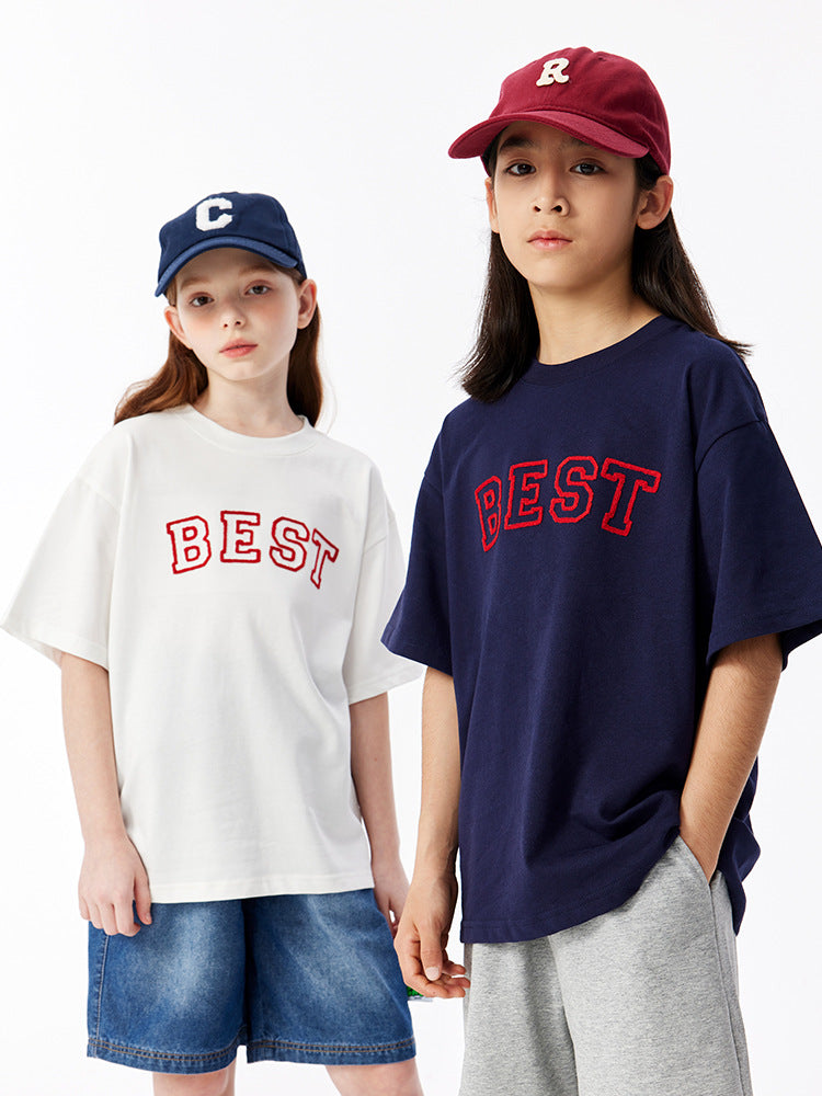 Children's Clothing Summer Embroidery Female Boy's Short-sleeved Cotton Boy Casual Loose Children's T-shirt