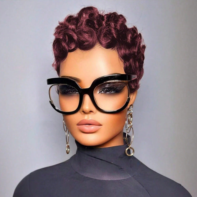 Women's African Roll Synthetic Wigs Rose Net Wig Short Curly Hair