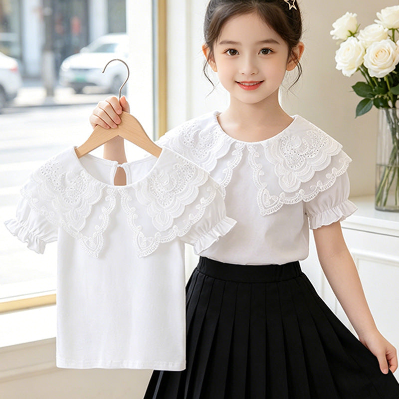 Children's Top Summer Thin Short-sleeved Casual Breathable Lapels Princess Children's T-shirt