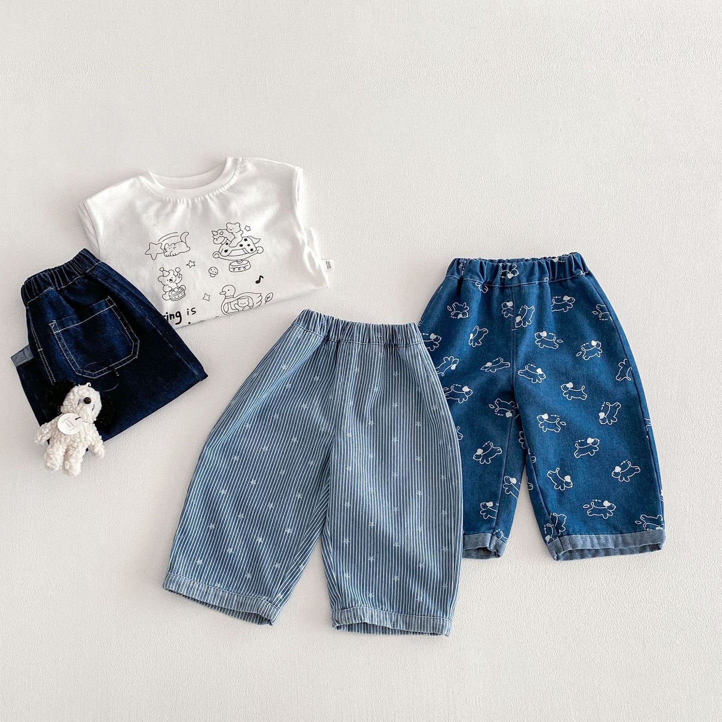 Children's Cartoon Jeans Spring Foreign Style Full Printing Children's Pants