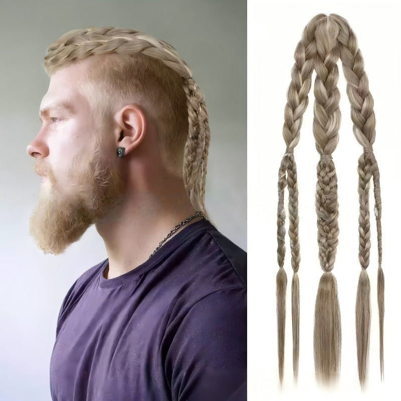 Men's Viking Dreadlocks Hand-woven Barrettes Button Batch Wig Ponytail