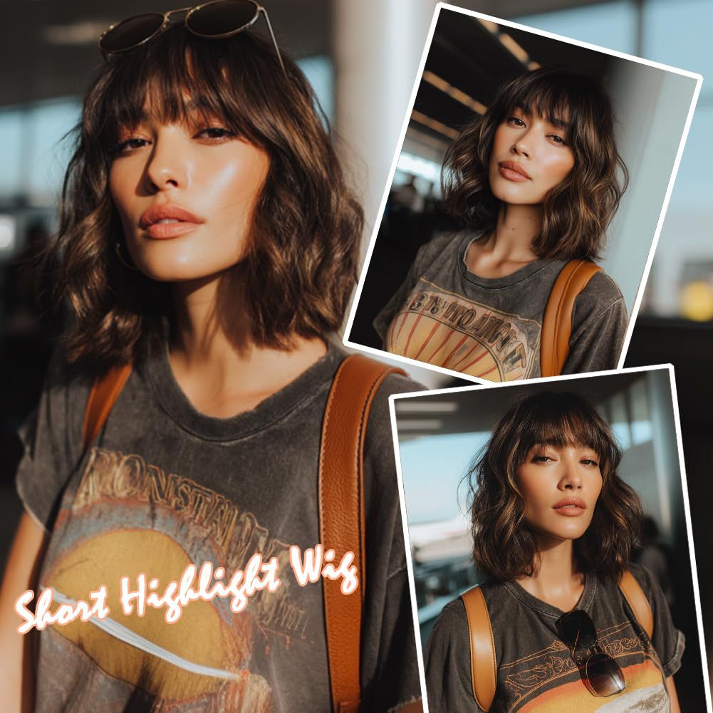 Women's Bangs Mixed Color Water Ripple Fiber Wig Short Curly Hair