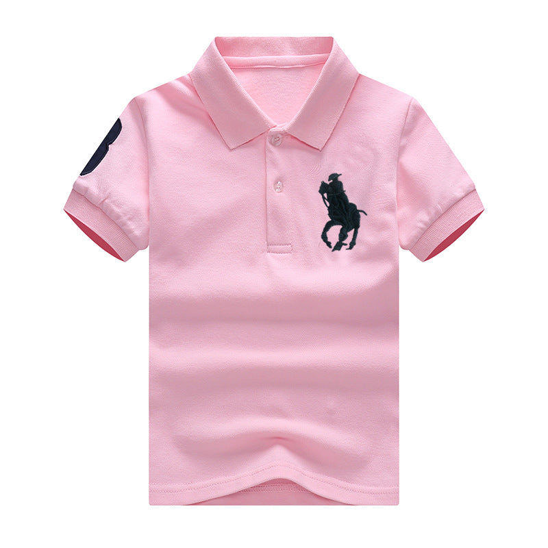 Children's Summer Solid Color Polo Collar Medium Size Shirt Trendy Children's T-shirt