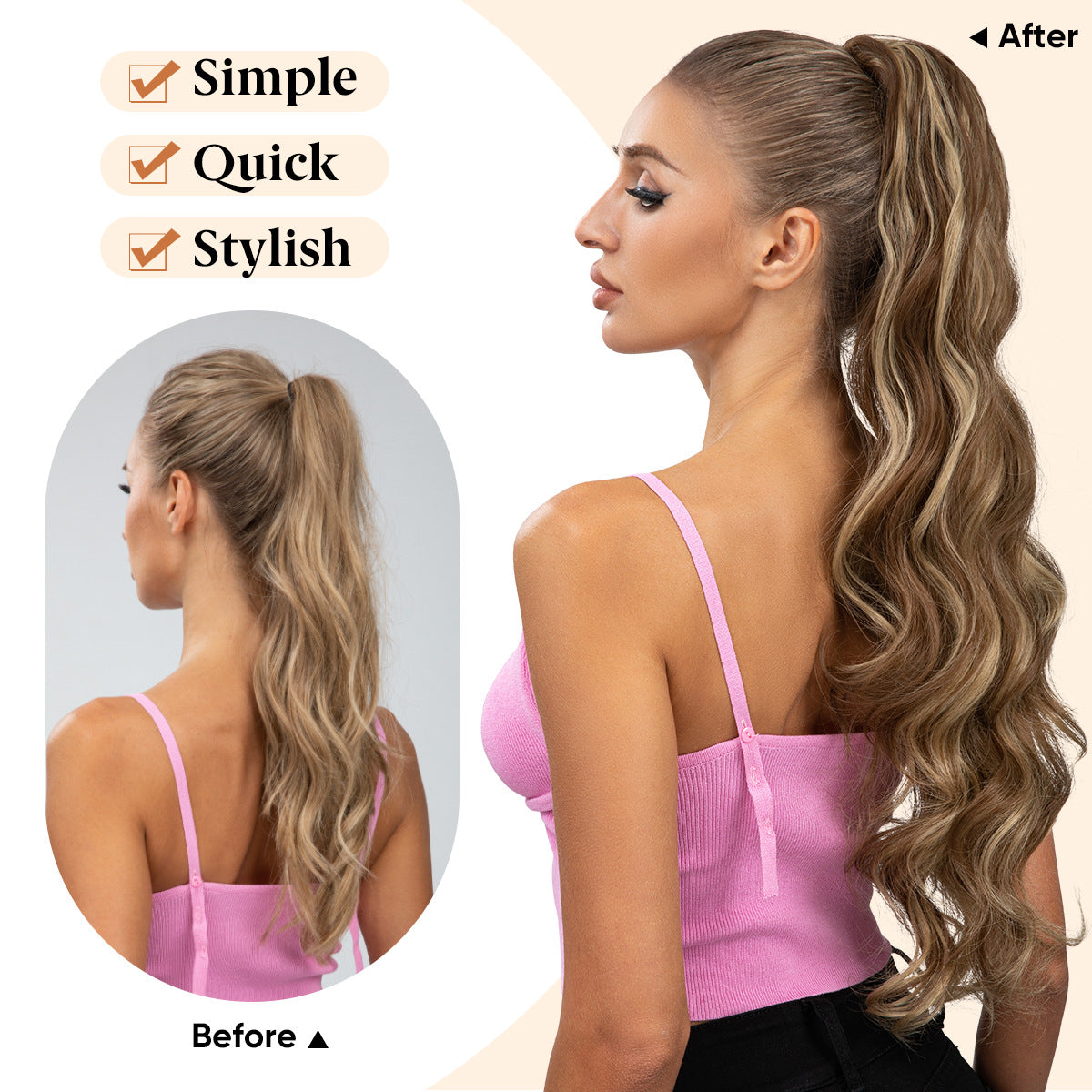 Women's Ripple Drawstring Chemical Fiber Long Curly Wig Ponytail
