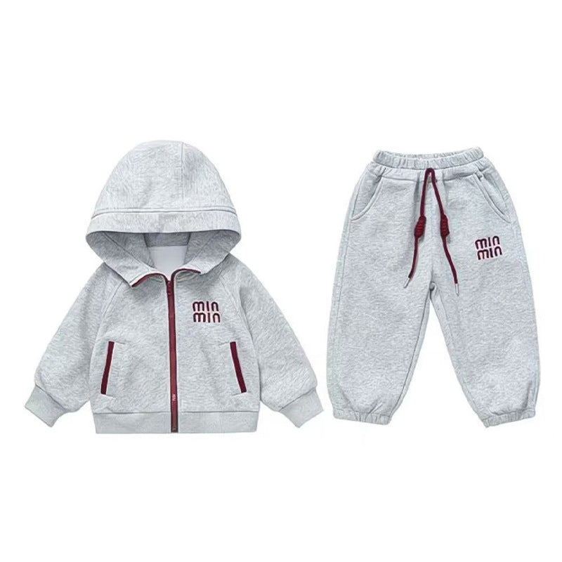 Children's Suits Letters Embroidered Zipper Tup Cardigan Long Sleeve Casual Children's Suit