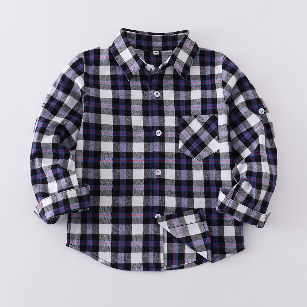 Children's Long-sleeved Plaid Korean Casual Cotton Trendy Western Children's Shirt