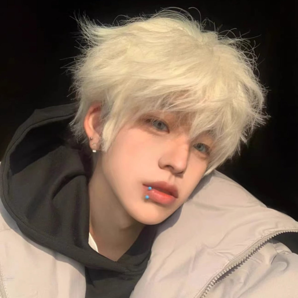 Men's White Gold Color Boys Natural Fluffy Wig Short Straight Hair