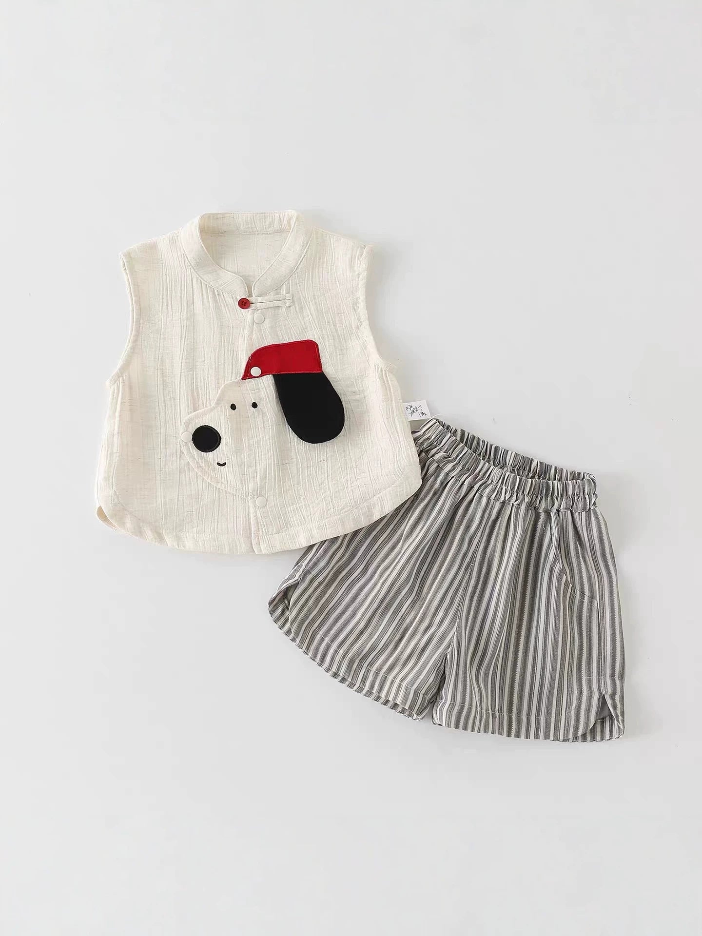 Children's Summer Wear Sleeveless Cartoon Striped Shorts Two-piece Set Western Children's Suit