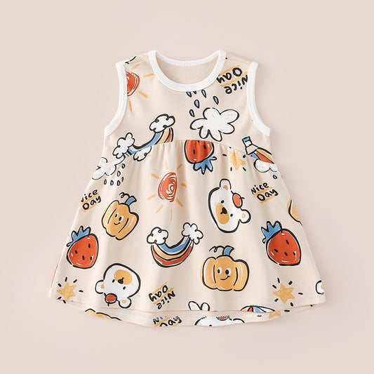Women's & Children's Vest Skirt Lightweight Breathable Sleeveless Cotton Antibacterial Pleated Children's Dress