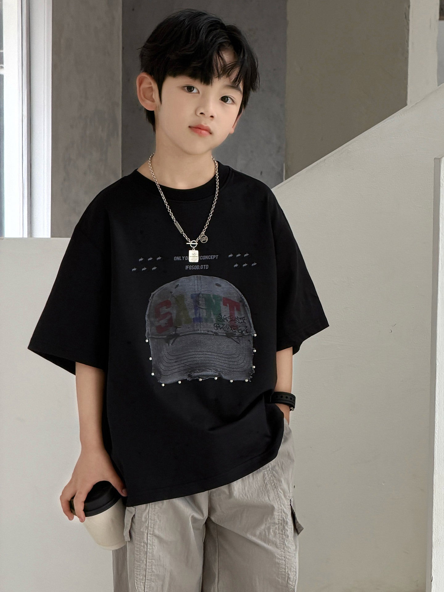 Children's Boy's Short-sleeved Summer Medium Large Shirt Children's T-shirt