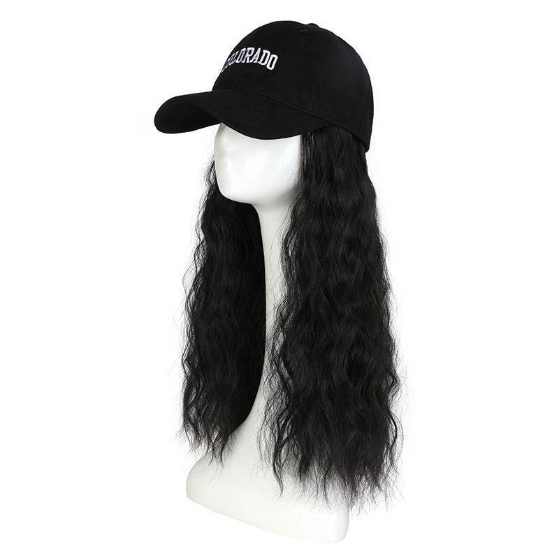 Women's Hat All-in-one Baseball Cap Fashion Artificial Hair Natural Big Wave Wig Long Curls