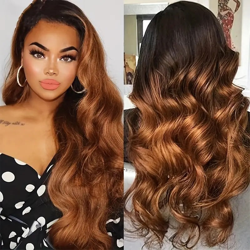 Lace Gradient Brown Curly Hair Big Female Wig Long Curls