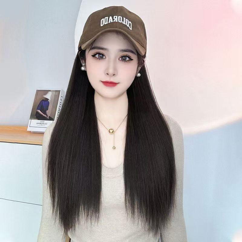 Straight Hair Peaked Cap Head Cover Letter Baseball Cos Wig