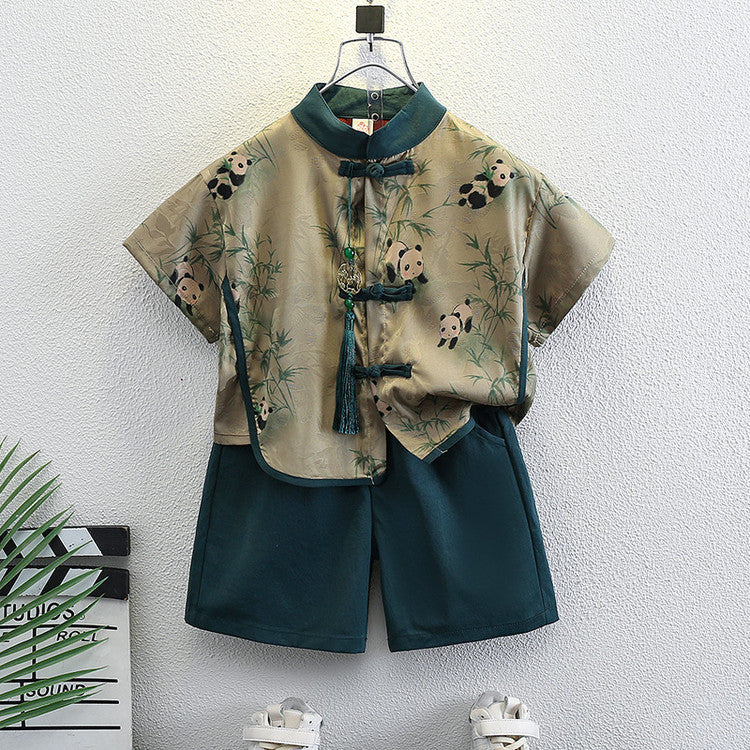 Children's Boy's Chinese Style Tang Costume Summer Short Sleeve Children's Suit